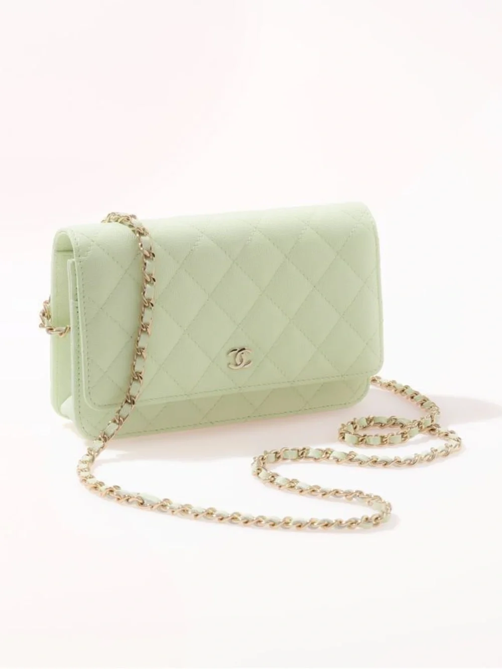 Chanel 22C Mint Green Quilted Wallet On Chain Bag